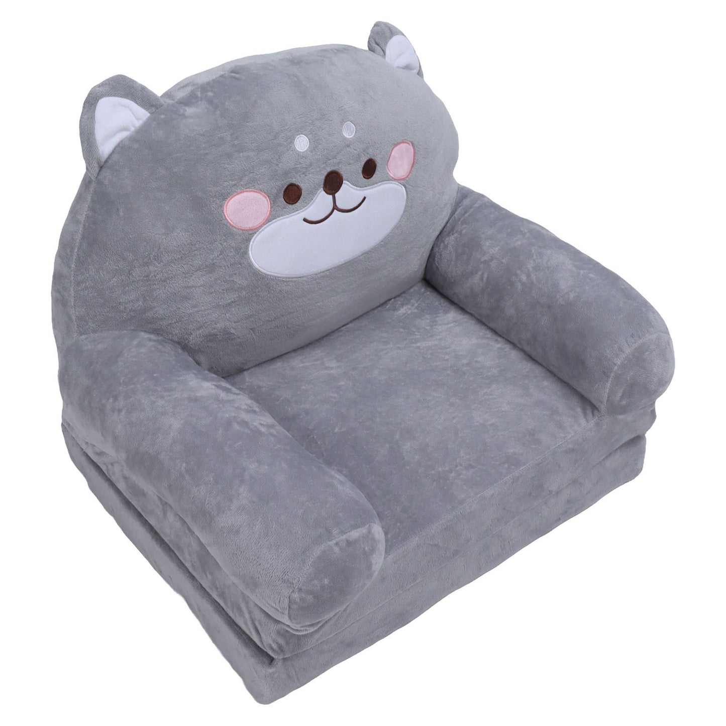 Kids Sofa Cartoon Gray Dog Style Foldable Wide Handle Soft Breathable Toddler Chair for Reading Relaxing Sleeping 2 Layers