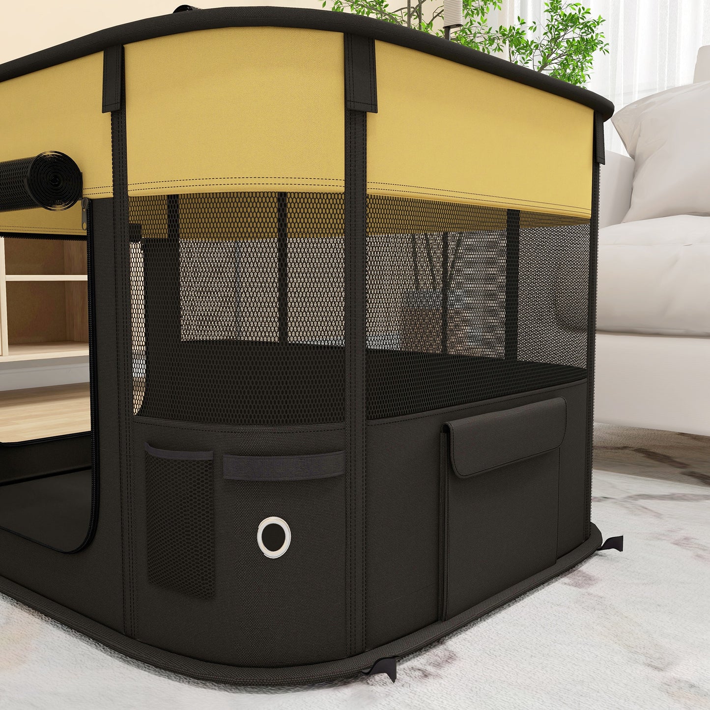 Foldable Dog Pen with Storage Bag for Indoor/Outdoor Use, Yellow | PawHut-7