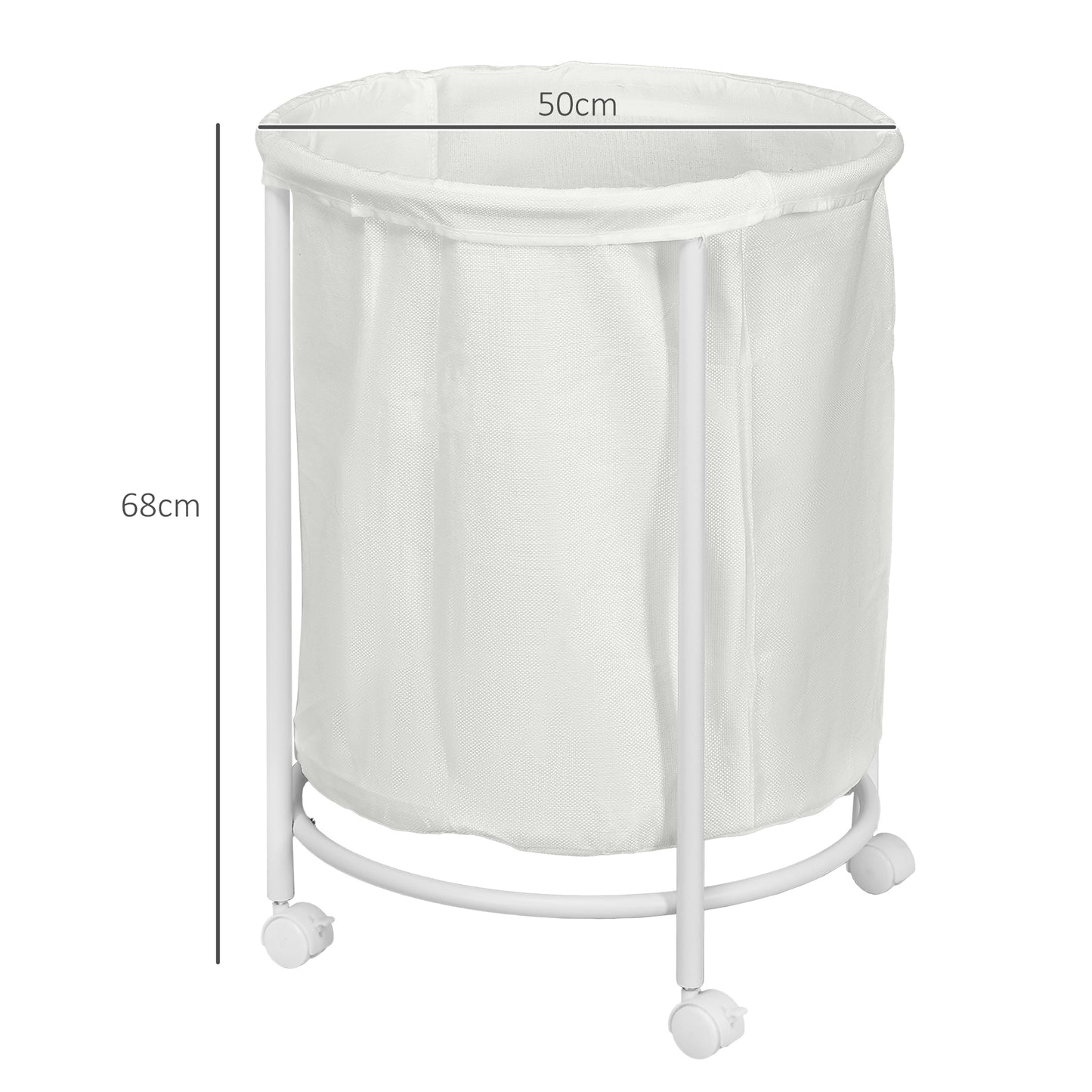 100L Rolling Laundry Basket on Wheels, 50cm Round Laundry Hamper with Removable Bag & Steel Frame for Bedroom, Bathroom, Laundry Room by HOMCOM-1