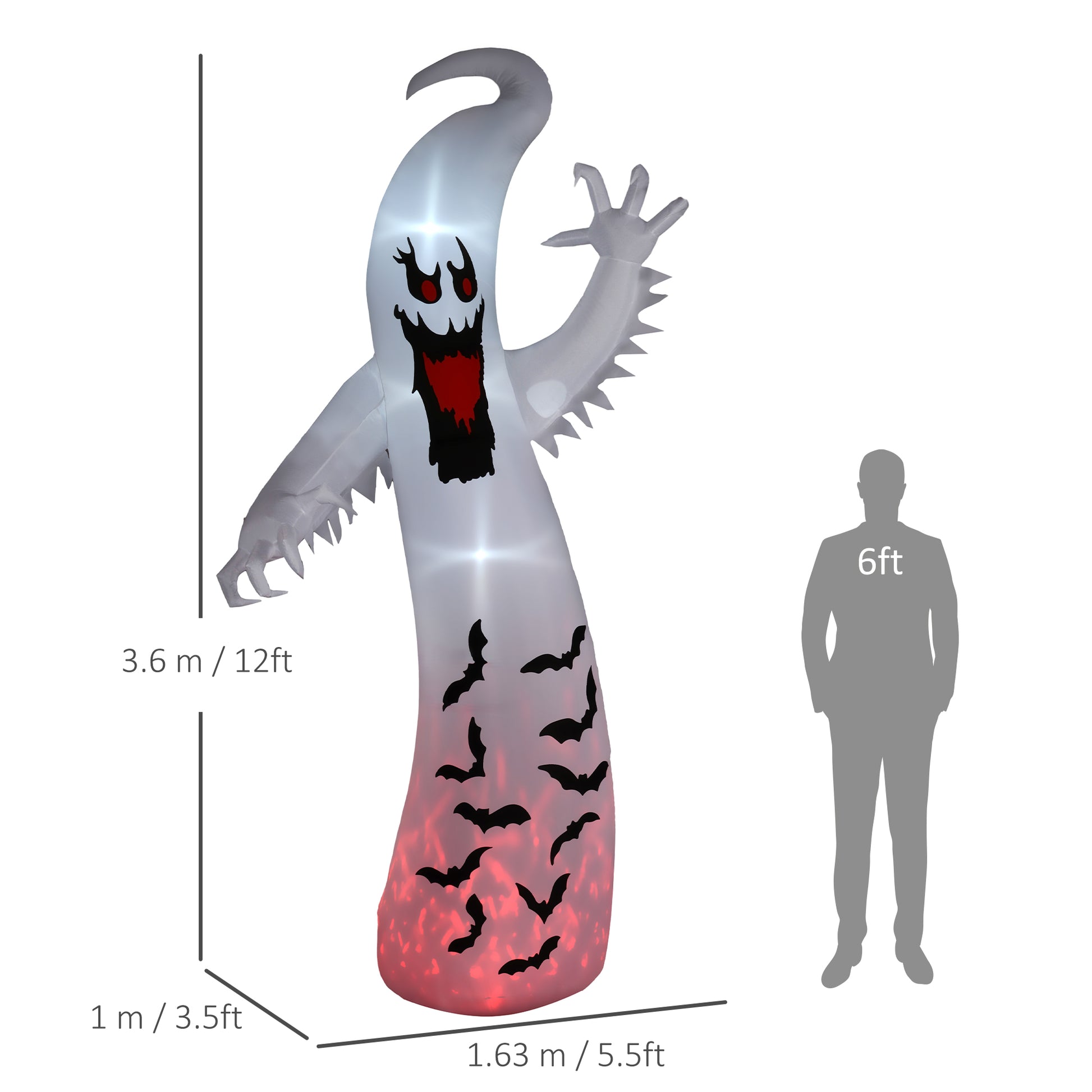 Outsunny 11.8FT Tall Halloween Inflatable Spooky Ghost, Blow Up Outdoor Halloween Decoration with Build-in LEDs and Rotating Light for Garden, Lawn, Party-1