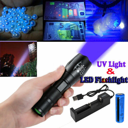 Super Bright Rechargeable LED Flashlight UV Ultra Violet Torch Light