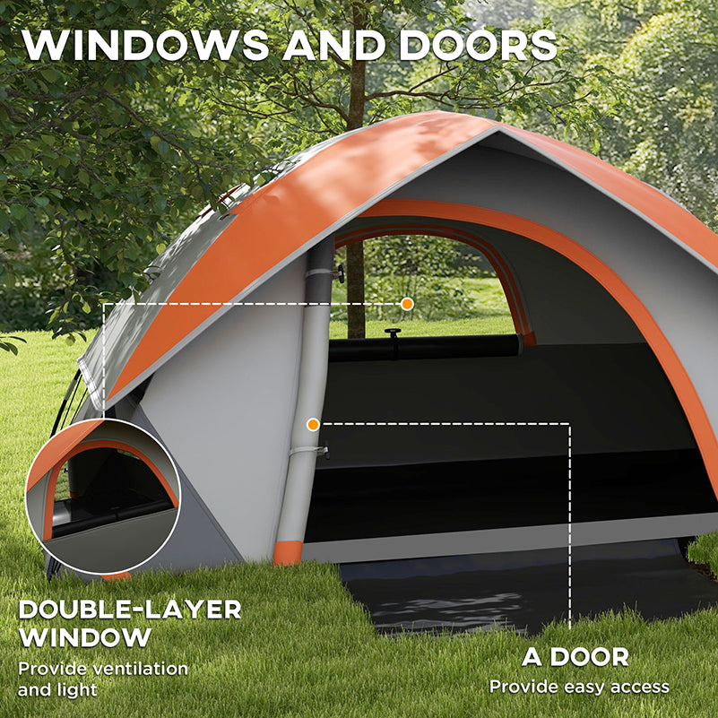 Outsunny 4-5 Man Single Room Camping Tent, 3000mm Waterproof, with Sewn-in Groundsheet and Carry Bag, Grey and Orange-4