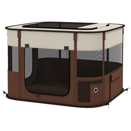 Foldable Dog Pen with Storage Bag for Indoor/Outdoor Use, Brown | PawHut-0