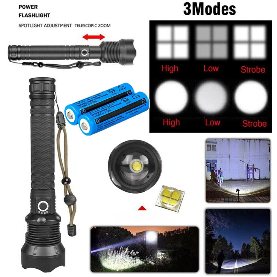 Super Bright Torch 2500000LM LED Flashlight USB Rechargeable Tactical Lights