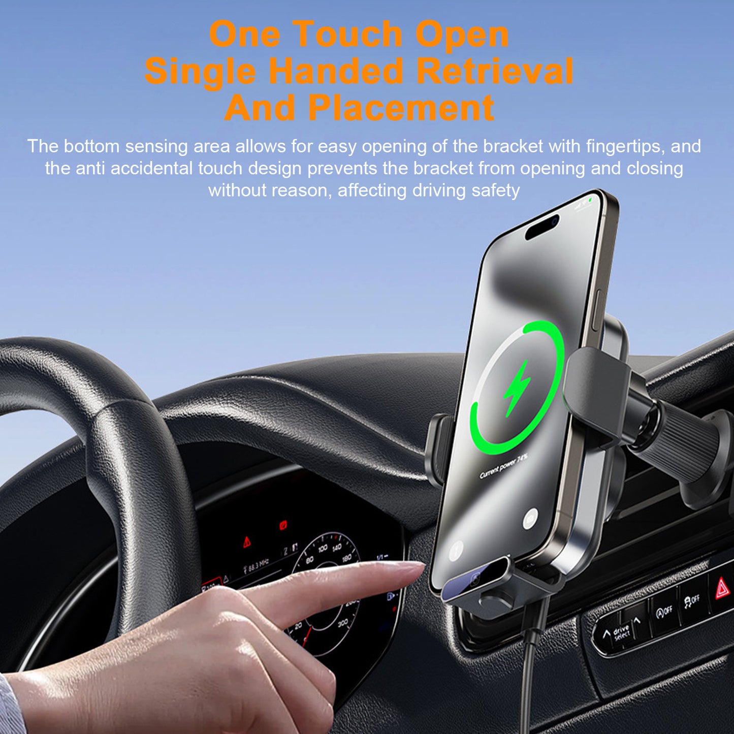 Car Mount Phone Holder Wireless Charger Fast Charging Air Vent Car Charging Holder One-touch Clamping Anti-Slip and Shock Absorption Charger Mount