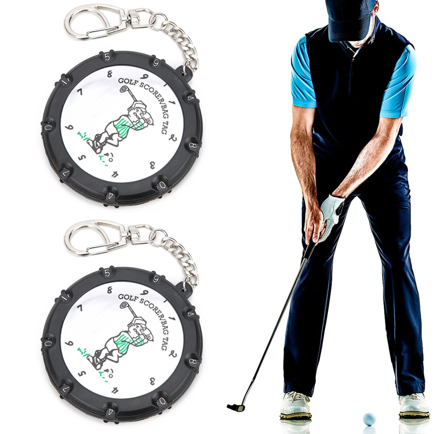 2pcs Portable Golf Stroke Counter 18 Holes Golf Score Counter Device with Key Chain