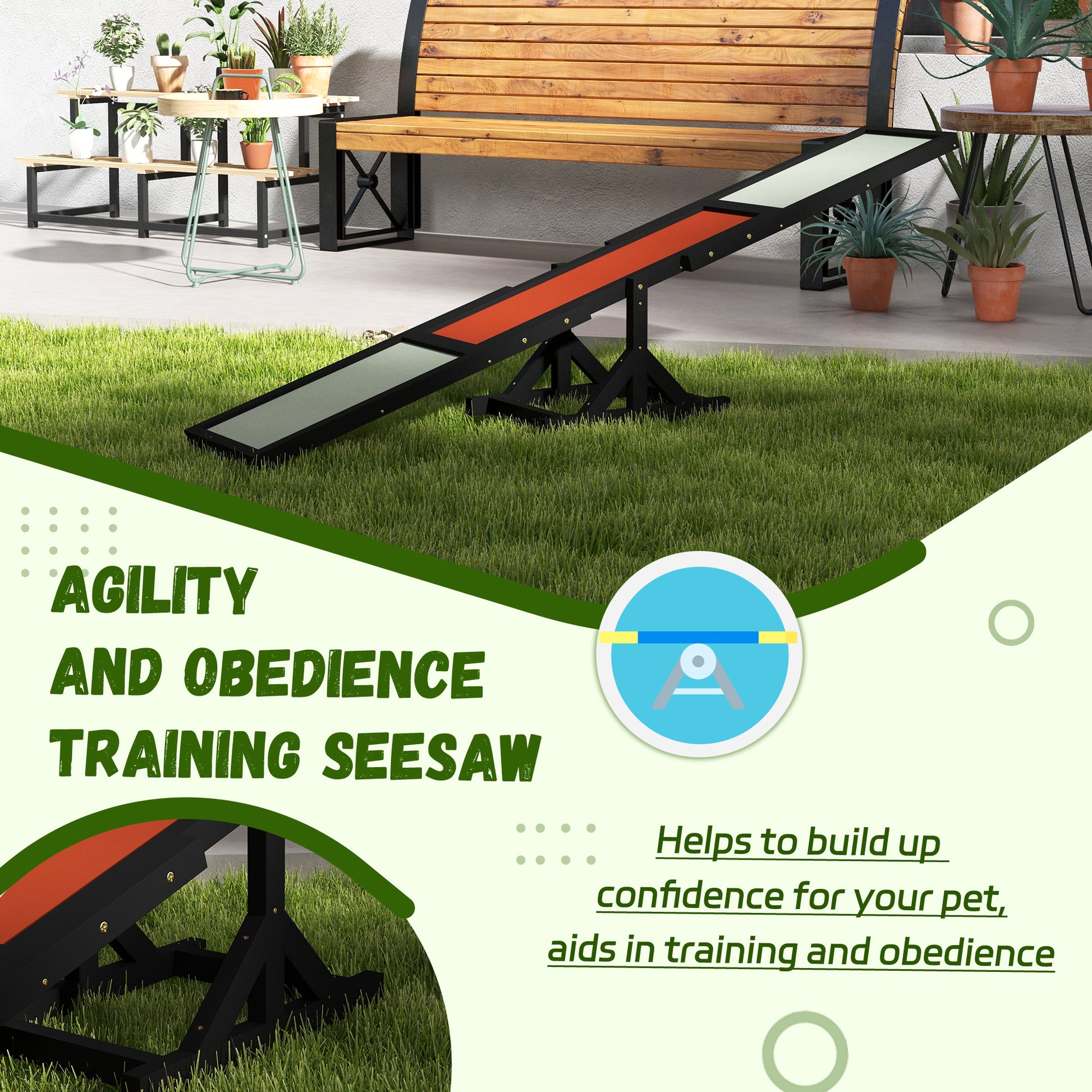 Wooden Pet Seesaw for Big Dogs, Dog Agility Equipment with Anti-Slip Surface in Black by PawHut-5