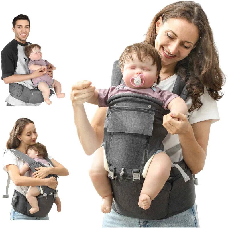 AIYAPLAY 6 in 1 Baby Carrier Newborn to Toddler with Removable Seat for 0-36 Months, Up to 15kg in Grey-0