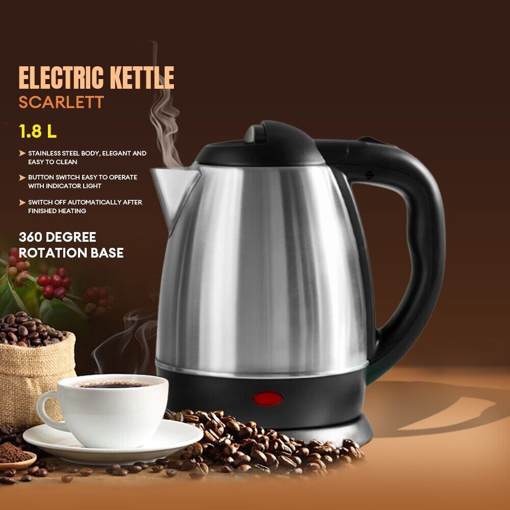 Cordless Electric Kettle 1.8L 1500W Stainless Steel Jug Overheat Protection