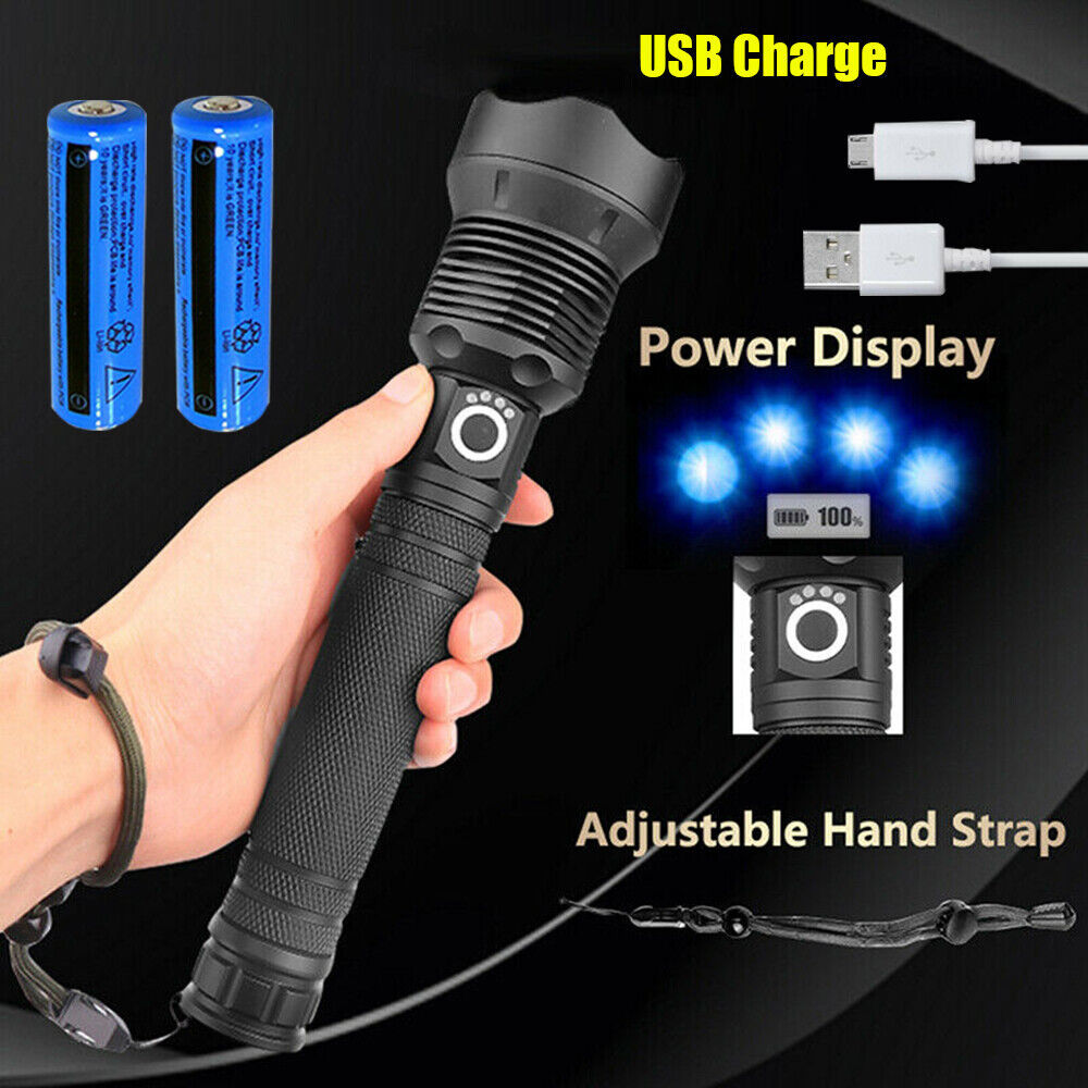 Super Bright Torch 2500000LM LED Flashlight USB Rechargeable Tactical Lights