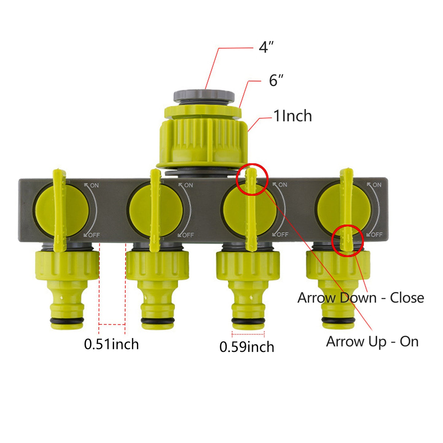 4 Way Garden Hose Splitters Faucet Diverter Tap Hose Connector Hose Pipe Splitter Water Distributor with 4 Individual On-Off Switch for Outdoor Faucet Sprinkler Irrigation Systems