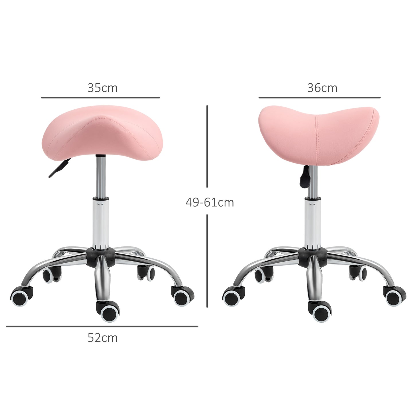 Saddle Stool, Height Adjustable Salon Chair for Massage Spa, Faux Leather in Pink | HOMCOM-1