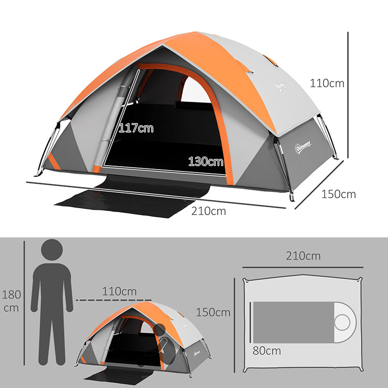 Outsunny 4-5 Man Single Room Camping Tent, 3000mm Waterproof, with Sewn-in Groundsheet and Carry Bag, Grey and Orange-1