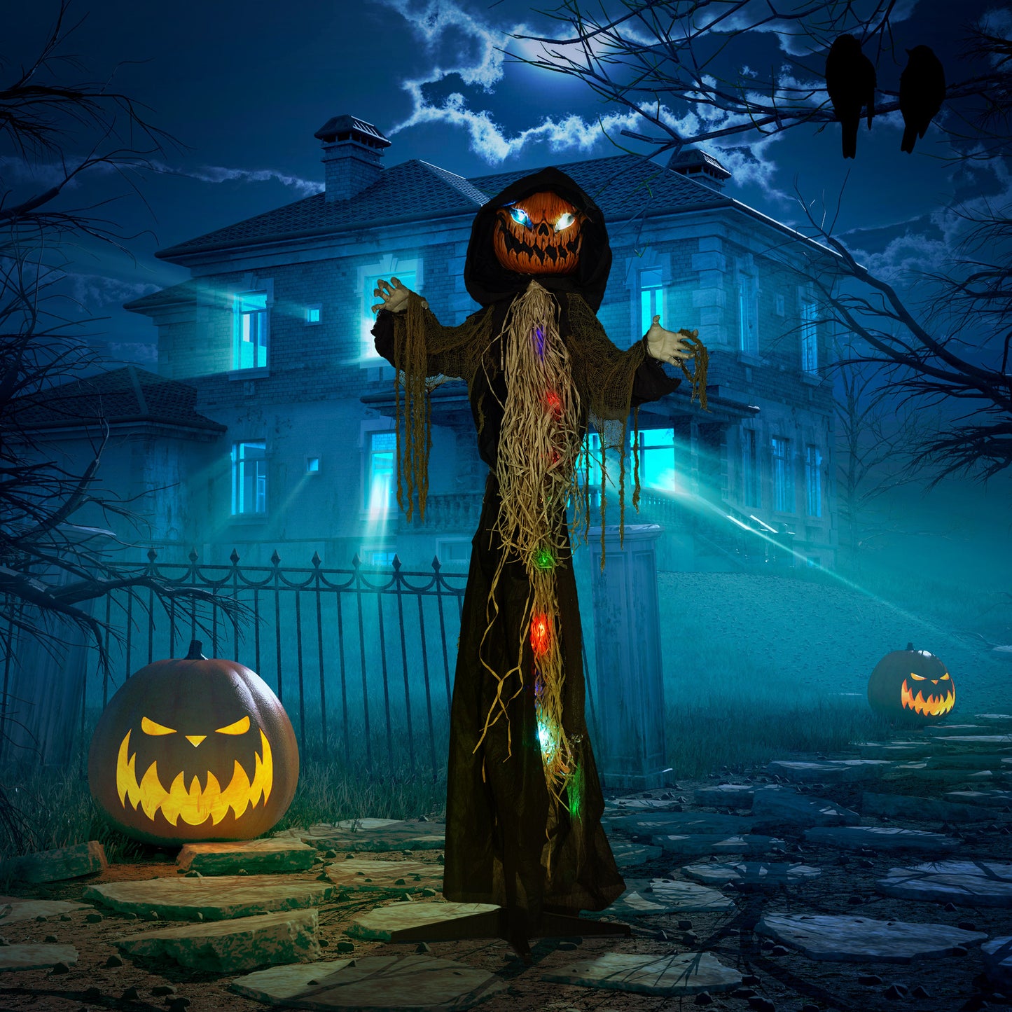 HOMCOM 198cm 78" Straw Pumpkin Halloween Decoration, Halloween Prop with Light Up Eyes, for Haunted House Indoor Outdoor Decor-8