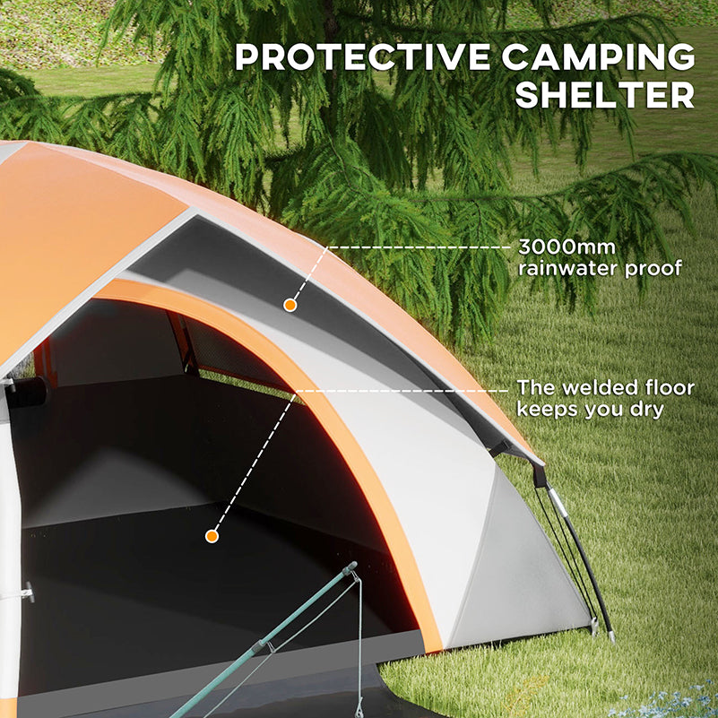 Outsunny 4-5 Man Single Room Camping Tent, 3000mm Waterproof, with Sewn-in Groundsheet and Carry Bag, Grey and Orange-2