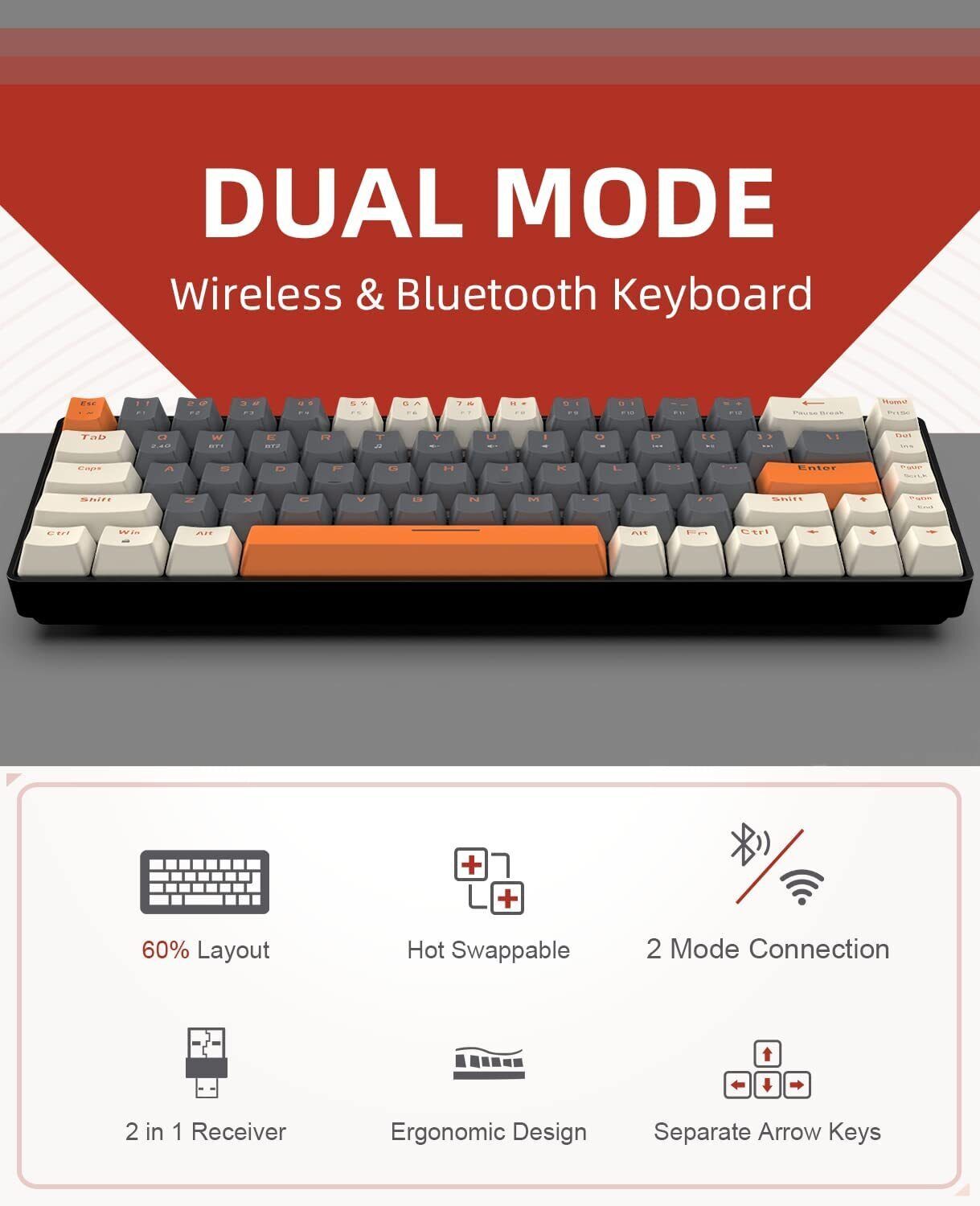 Wireless-Bluetooth Mechanical Keyboard,Dual Interface Type C& USB  For Phone