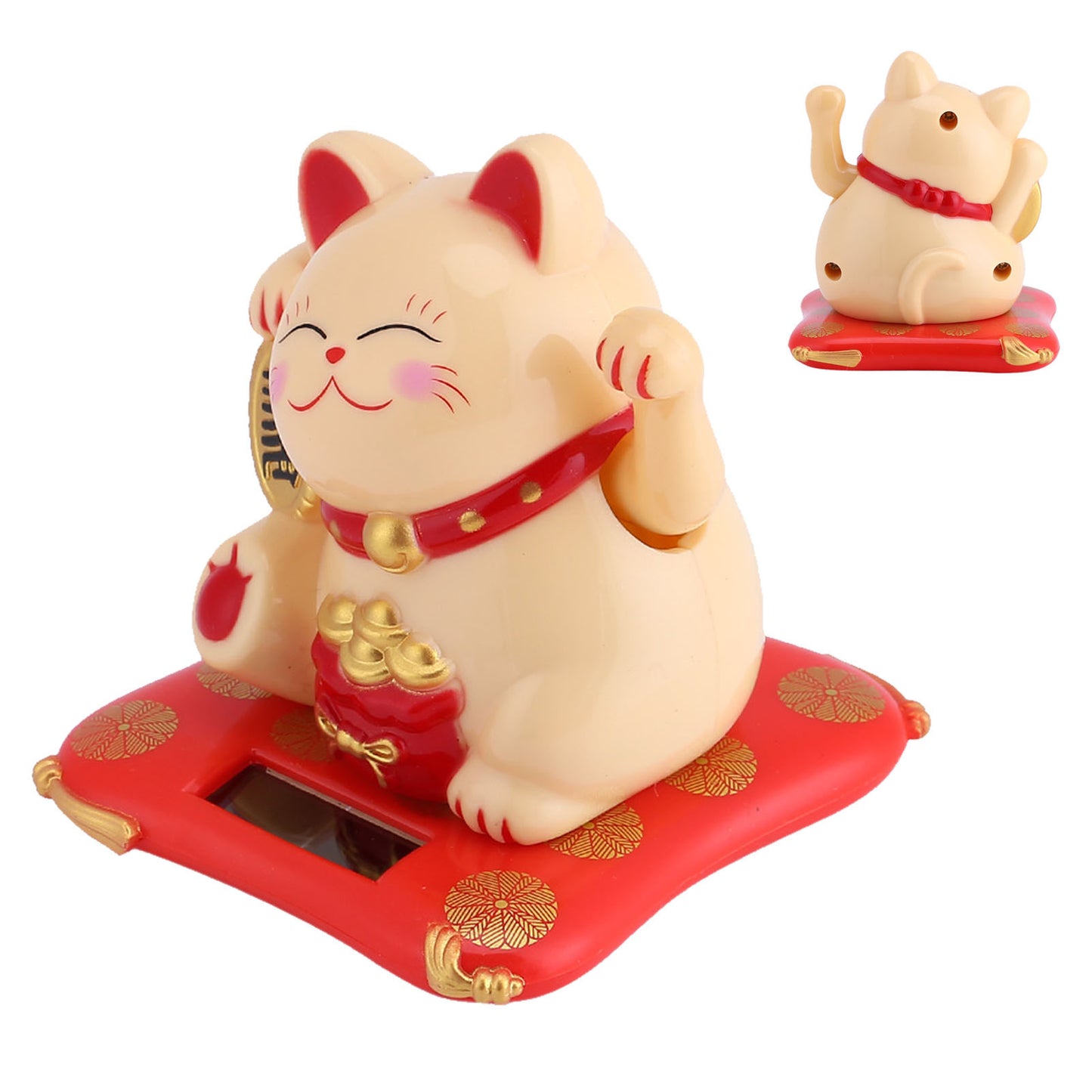 Solar Powered Cute Waving Cat Good Luck Wealth Welcoming Cats Home Display Car Decor(Yellow)