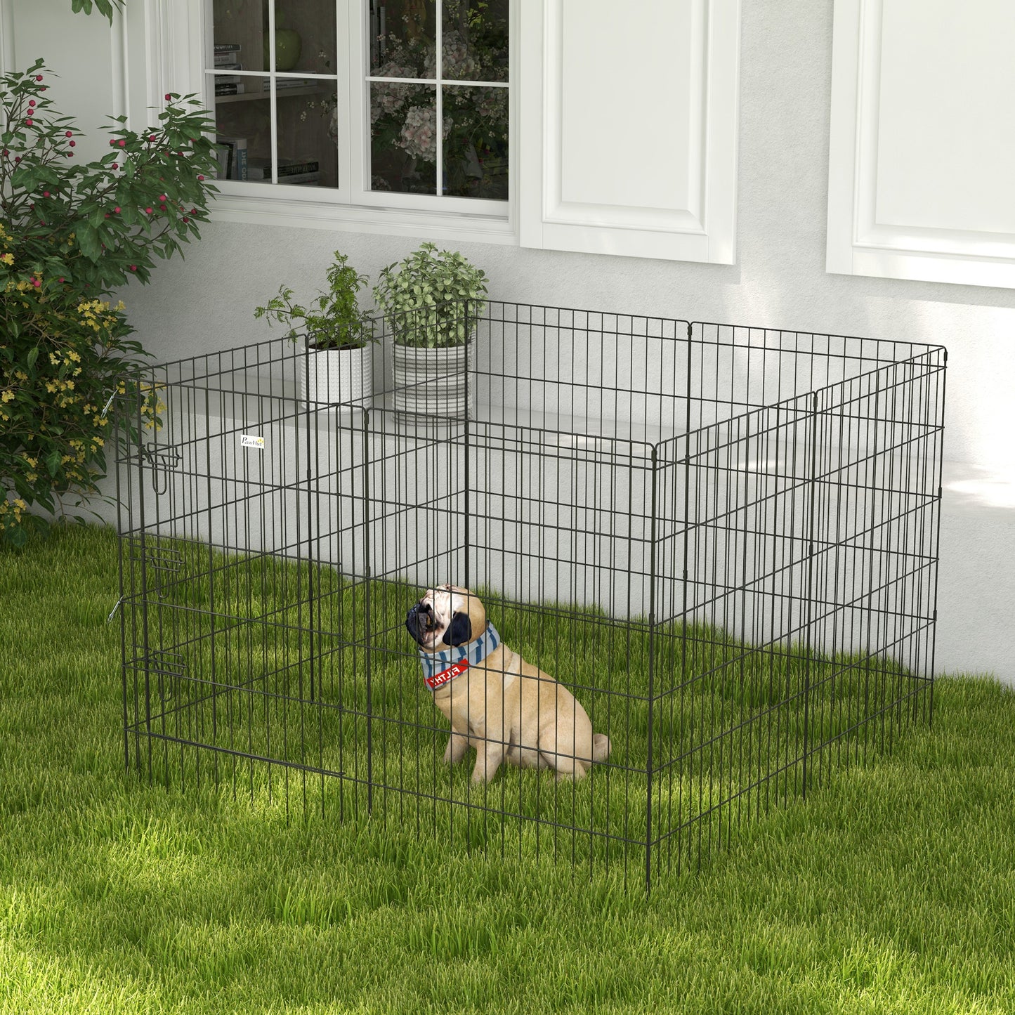 PawHut 8 Panel DIY Dog Pen with Door, for Dogs, Small Animals, Indoor/Outdoor Use, 91cm High-8