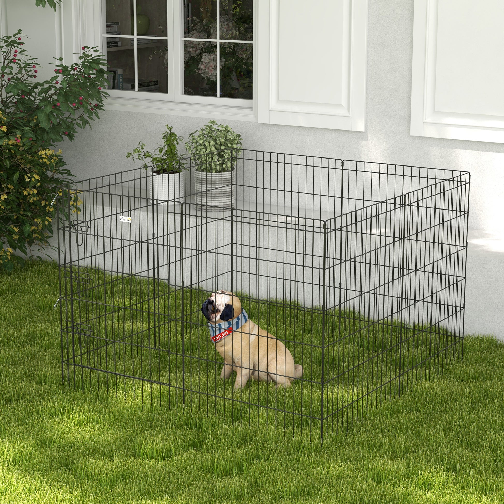 PawHut 8 Panel DIY Dog Pen with Door, for Dogs, Small Animals, Indoor/Outdoor Use, 91cm High-8