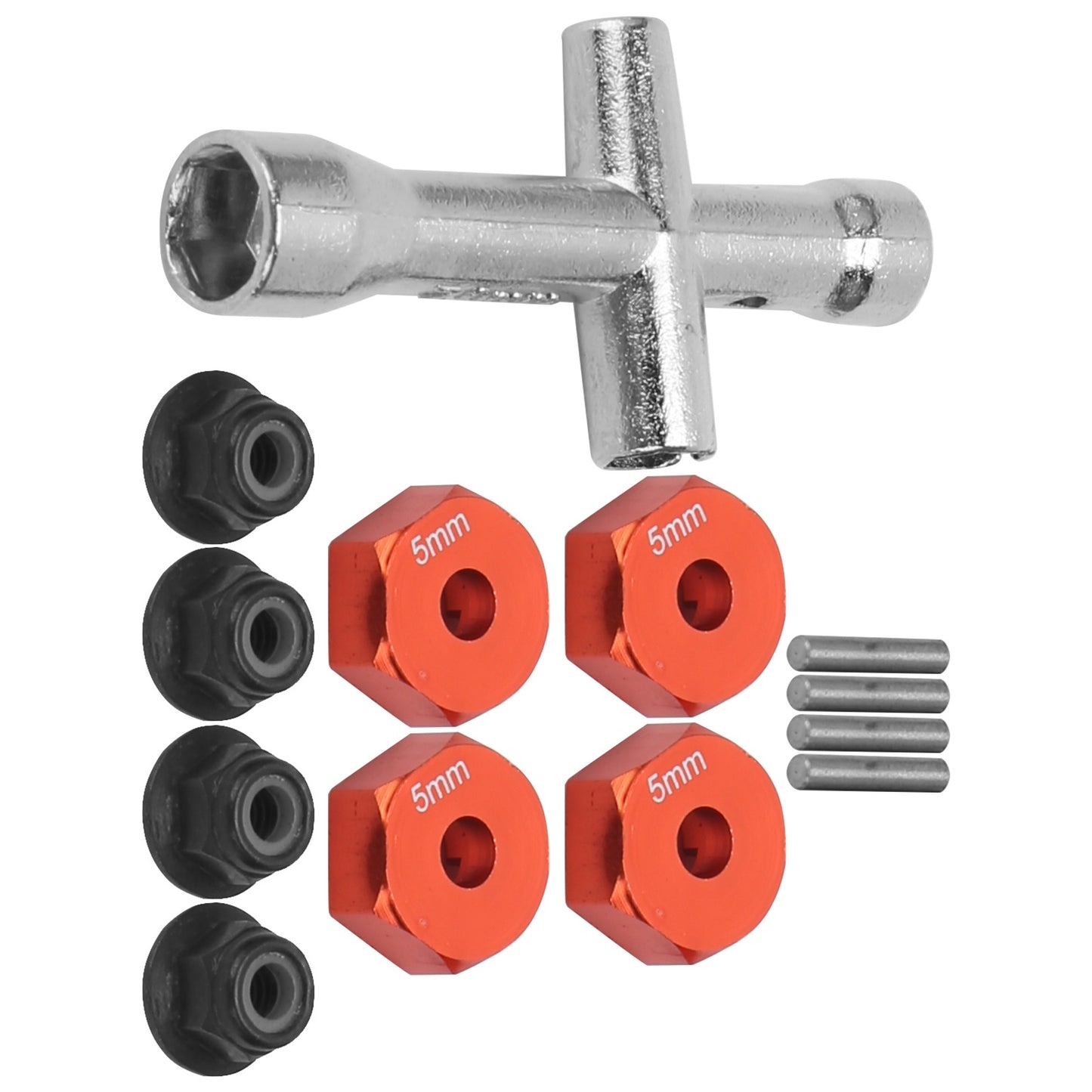 12mm Wheel 5mm Thickness Hex Adapter Cross Wrench M4 NonSlip Nut Set for 1/10 RC Car(Red )