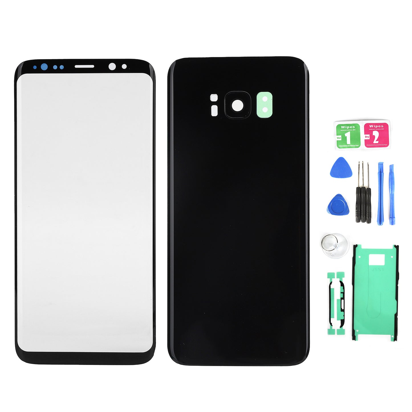 Mobile Phone Rear Back Glass Cover Front Screen Glass Lens Replacement Set for Samsung S8Black