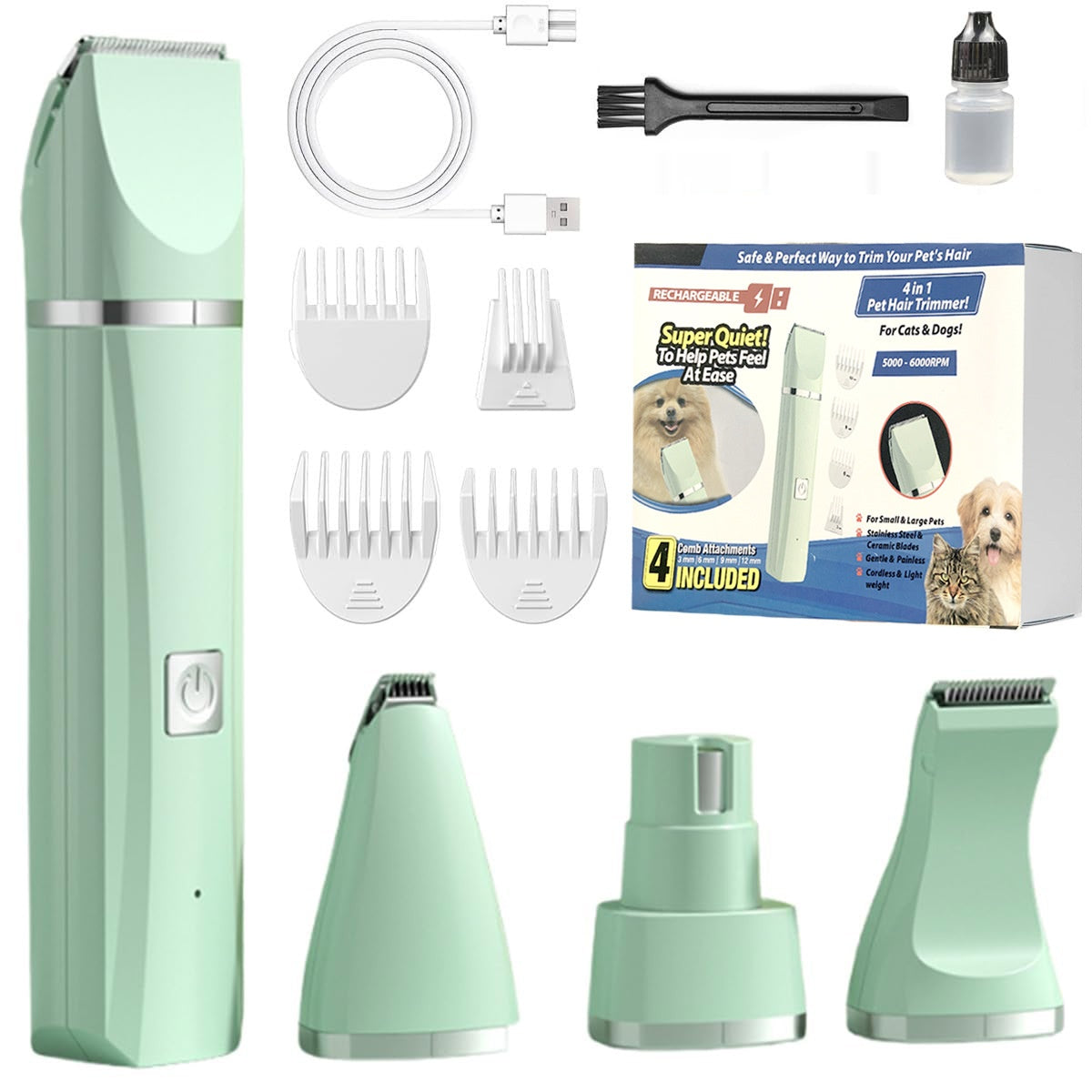 4X Professional Pet Dog Cat Clippers Hair Grooming Cordless Trimmer Shaver Kit