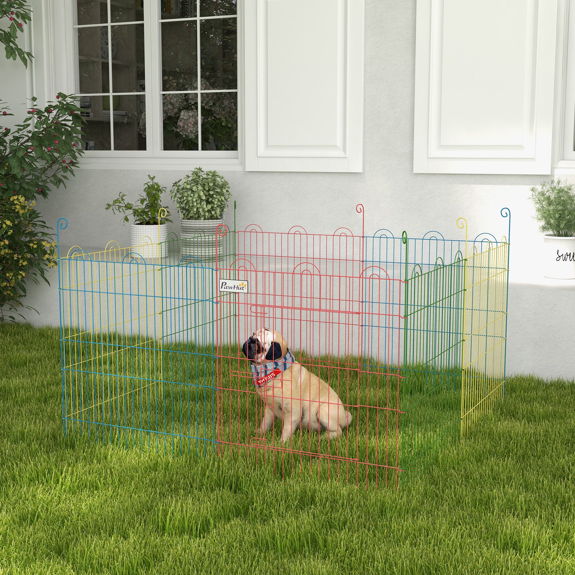 PawHut Pet Playpen Crate, with Eight Panels, Door, for Indoors and Outdoors, 60H x Φ156cm-8