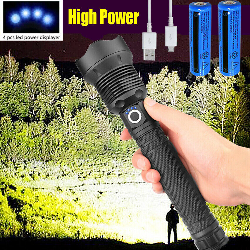 Super Bright Torch 2500000LM LED Flashlight USB Rechargeable Tactical Lights