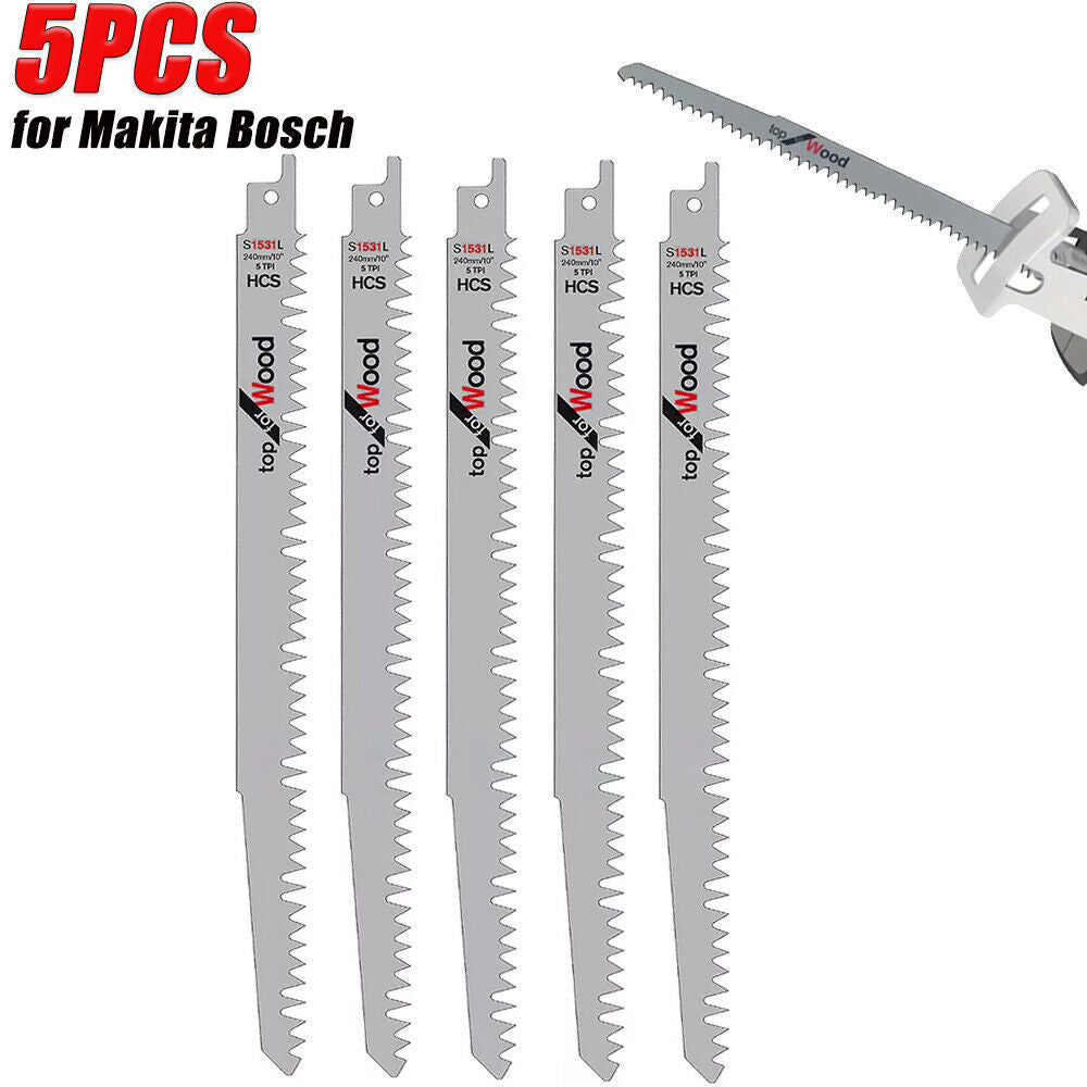 5 Pcs 240mm Sabre Saw Blades For Wood Sharp & Fast Cut S1531L For