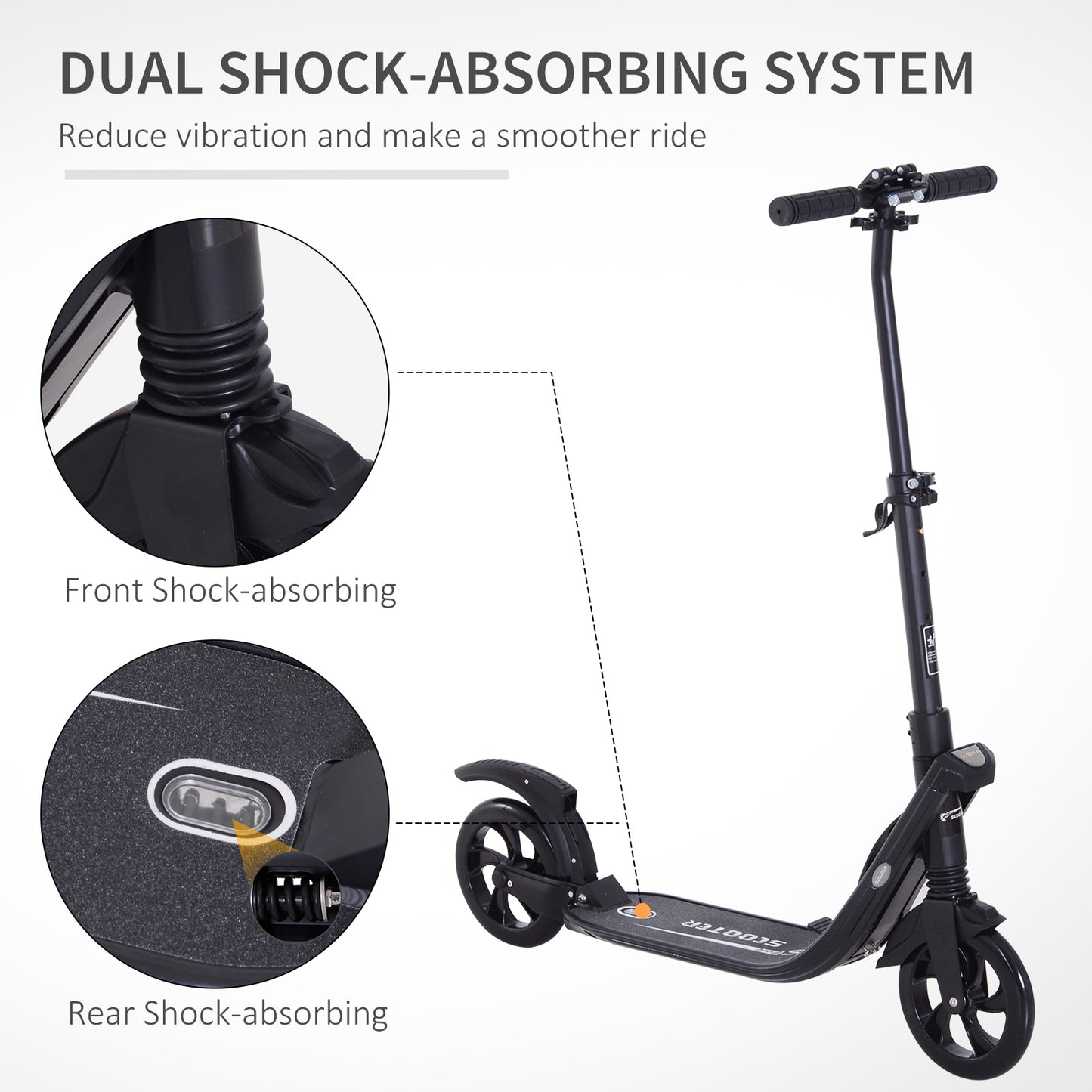 Folding Kick Scooter Teens Adult Ride On Adjustable 2 Big Wheels Black HOMCOM