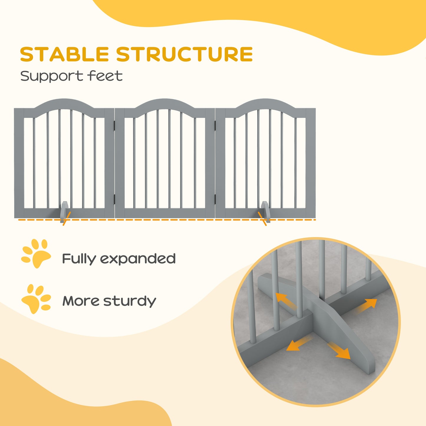 PawHut 3 Panels Dog Gate with Support Feet Fence Safety Barrier Freestanding Wood in Light Grey-5