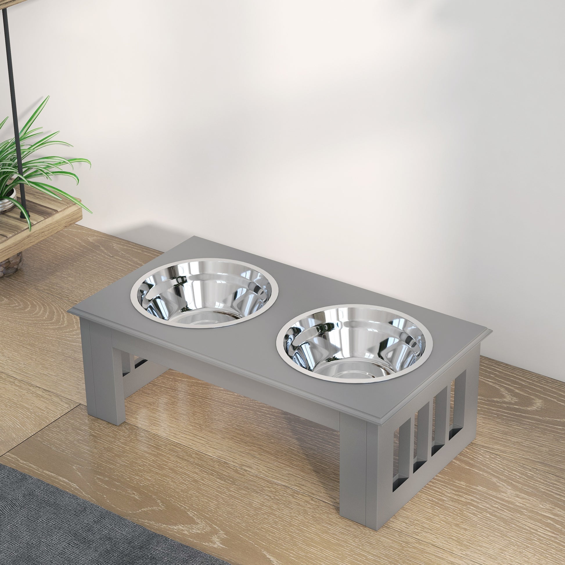 Raised Dog Feeding Bowls with Stand, Stainless Steel for Extra Small and Small Dog, 44L x 24W x 15H cm in Grey | PawHut-6