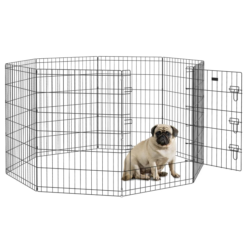 PawHut 8 Panel DIY Dog Pen with Door, for Dogs, Small Animals, Indoor/Outdoor Use, 91cm High-0