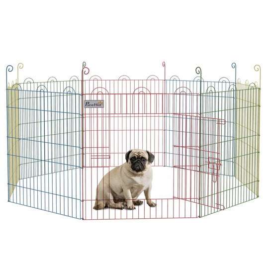 PawHut Pet Playpen Crate, with Eight Panels, Door, for Indoors and Outdoors, 60H x Φ156cm-0