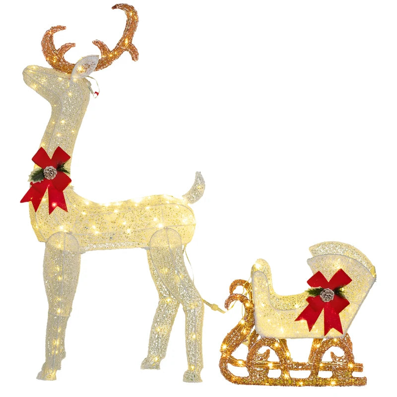 Outsunny 170 LED Light Reindeer and Sleigh Christmas Decoration-0