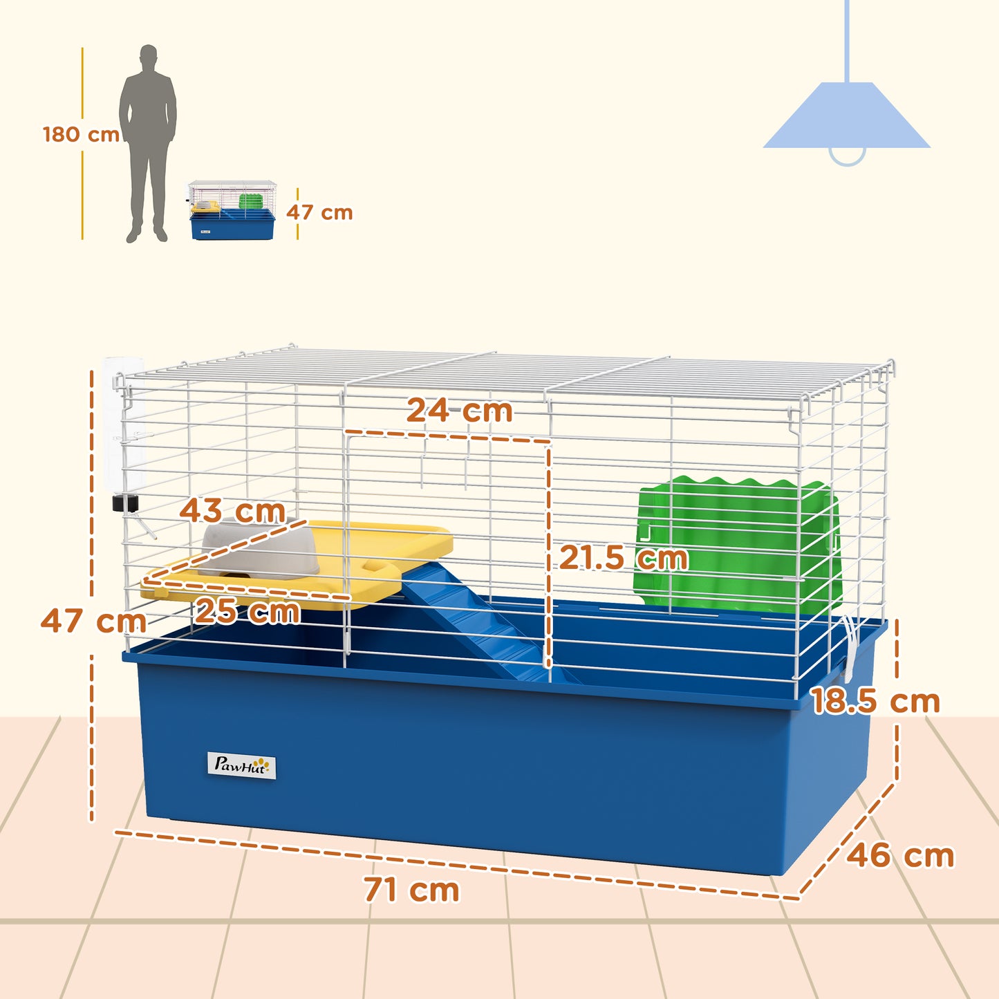 Blue Hamster Cage/Playhouse with Platform and Ramp, 71 x 46 x 47cm | PawHut-1