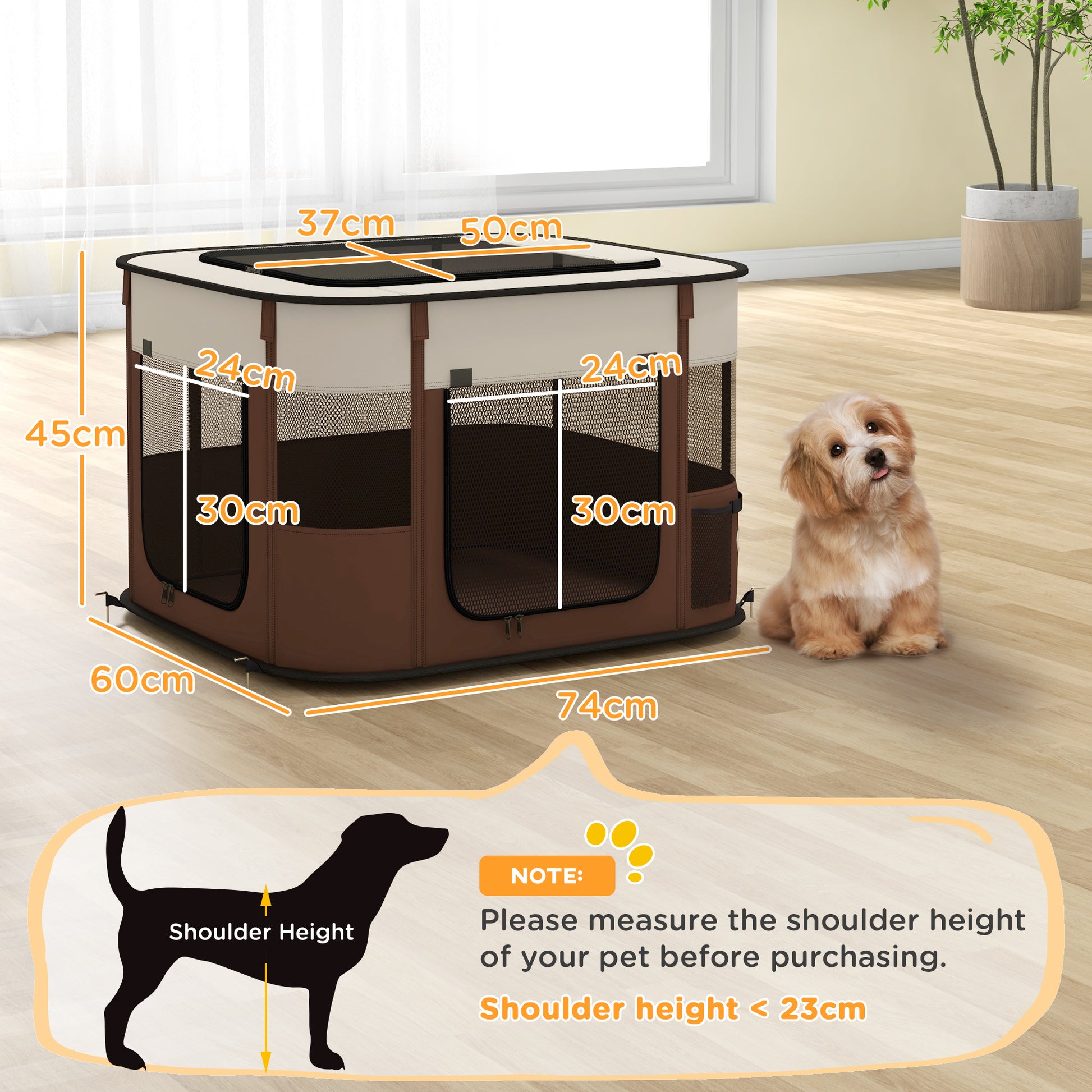 Foldable Dog Pen with Storage Bag for Indoor/Outdoor Use, Brown | PawHut-1