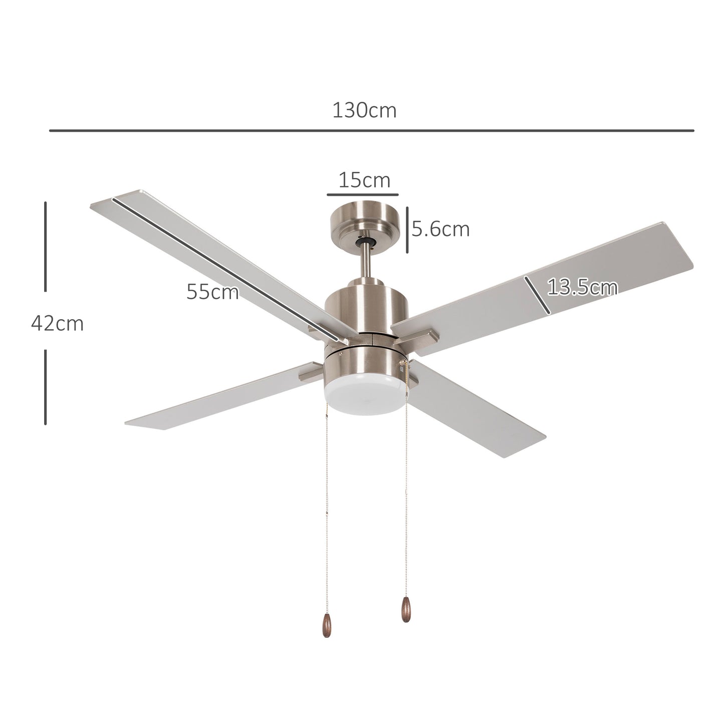 Ceiling Fan with LED Light, Flush Mount Ceiling Fan Lights with Reversible Blades, Pull-chain, Silver and Natural Tone by HOMCOM-1