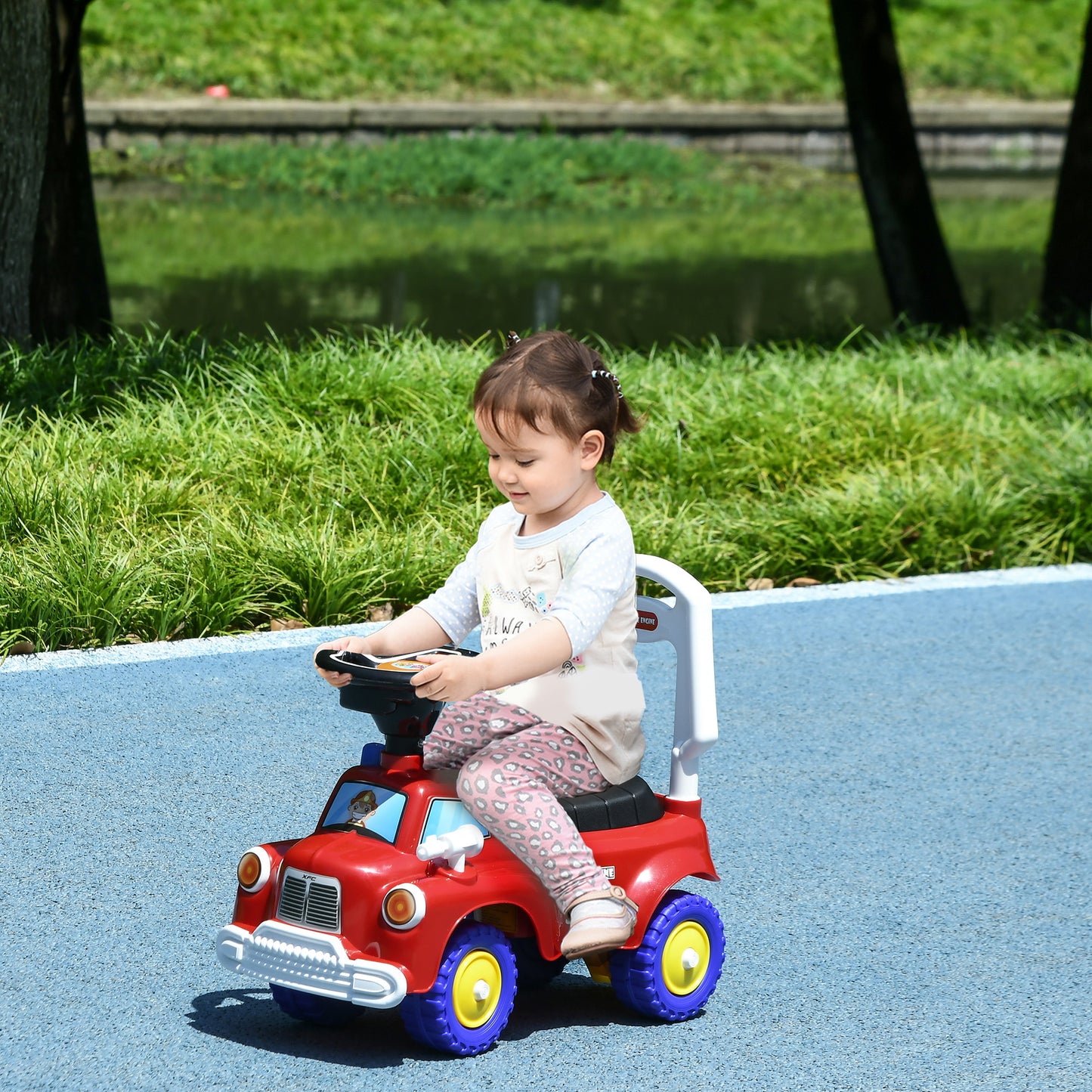 Kids Ride On Fire Truck Foot to Floor Design with Under Seat Storage for 1.5-3 Years in Red by AIYAPLAY-8