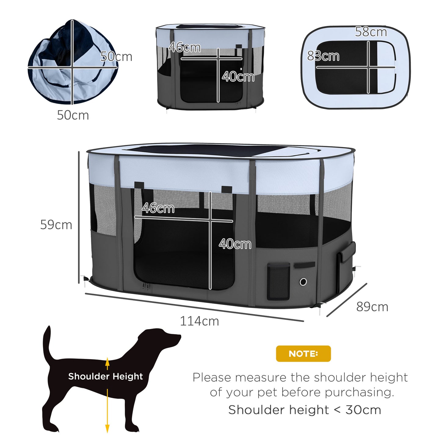 Foldable Dog Pen with Storage Bag for Indoor/Outdoor Use, Grey | PawHut-1