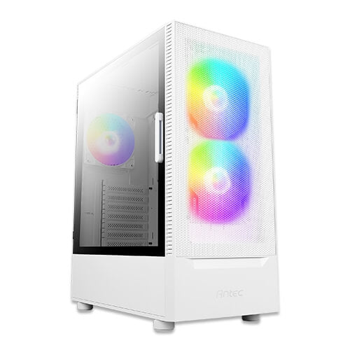 Antec NX410 Gaming Case w/ Glass Window, ATX, 3 x ARGB Fans, LED Control Button, Mesh Front, White-0