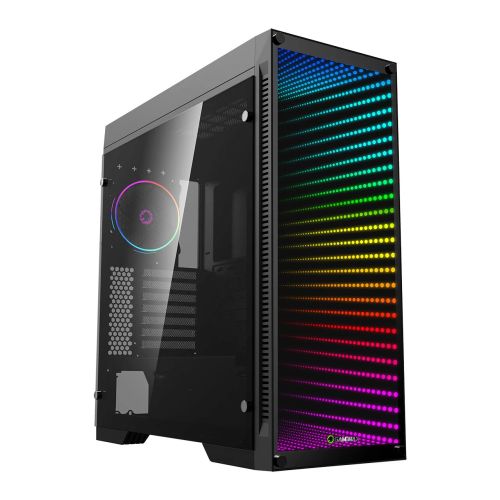 GameMax Abyss ARGB Gaming Case w/ Glass Window, E-ATX, Infinity Mirror ARGB Front, Rear RGB Fan, ARGB PWM Hub, LED Buttons, Black-0