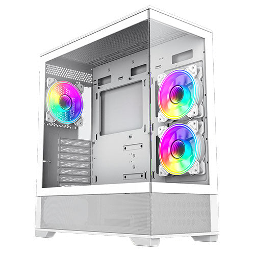 GameMax Vista ATX Gaming Case w/ Glass Side & Front, Mesh Panelling, 3x Infinity ARGB Fans, ARGB PWM Fan Hub, White-0