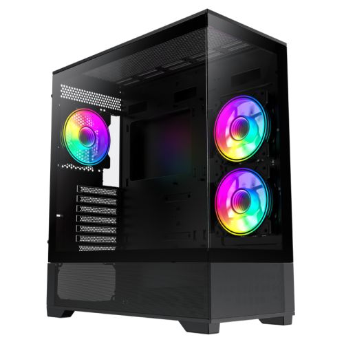 GameMax Vista ATX Gaming Case w/ Glass Side & Front, Mesh Panelling, 3x Infinity ARGB Fans, ARGB PWM Fan Hub, Black-0