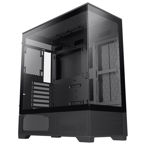 GameMax Vista ATX Gaming Case w/ Glass Side & Front, Mesh Panelling, No Fans inc., ARGB PWM Fan Hub, Black-0