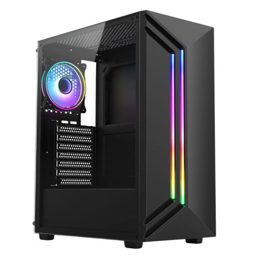 Vida Apollo Black ARGB Gaming Case with Glass Window, ATX, Rear ARGB Fan, Front LED Strips-0