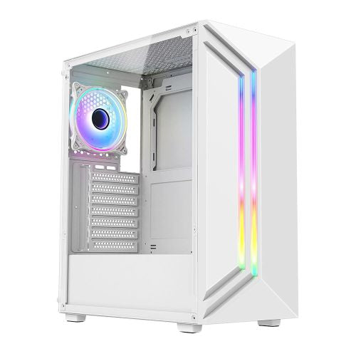 Vida Apollo White ARGB Gaming Case w/ Glass Window, ATX, Rear ARGB Fan, Front LED Strips-0