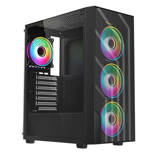 Vida Sirocco Black ARGB Gaming Case w/ Glass Window, ATX, 4x ARGB Fans, Mesh Front-0