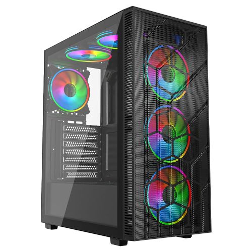 Vida Sirocco V2 Black ARGB Gaming Case w/ Glass Window, ATX, 6x ARGB Fans, Mesh Front-0