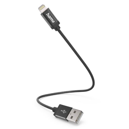 Hama Charging/Data USB-A to Lightning Cable, 480Mbps, Nylon, 0.2 Metre, Black-0